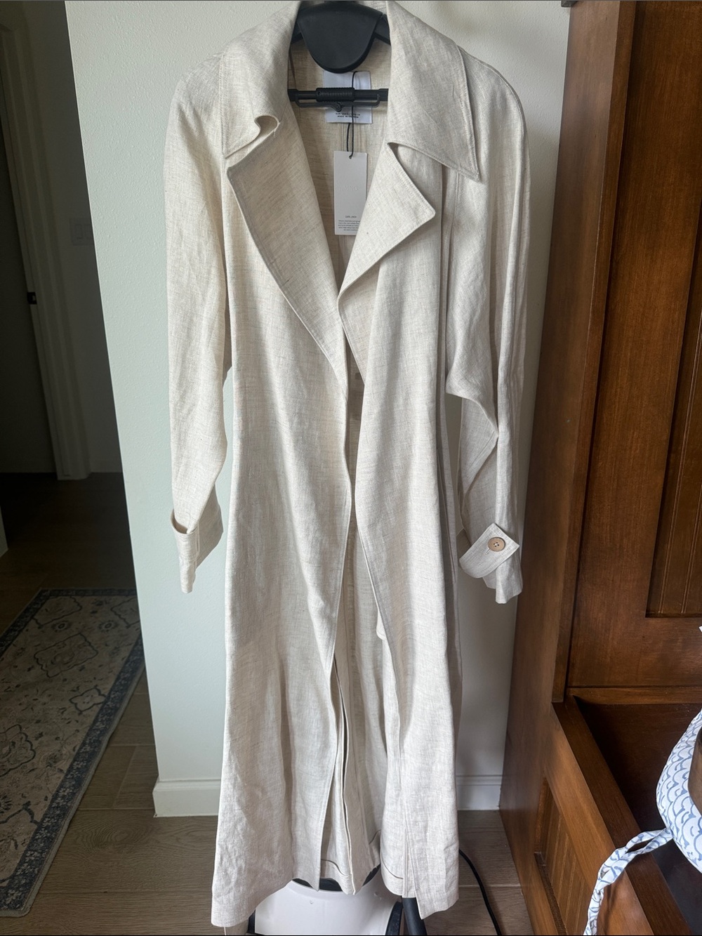 Mango Long 100% Linen Trench Coat in Natural Beige